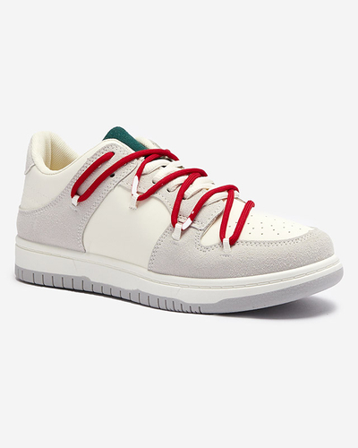 Baltas un pelēkas sieviešu sporta kedas ar sarkanām aukliņām Olierinc - Apavi