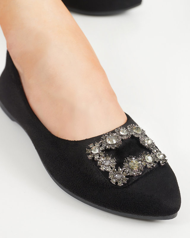 Black women's eco-suede ballerinas with Linselisa decoration - Footwear