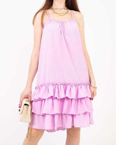 Violet ladies' strappy dress with frills - Clothing
