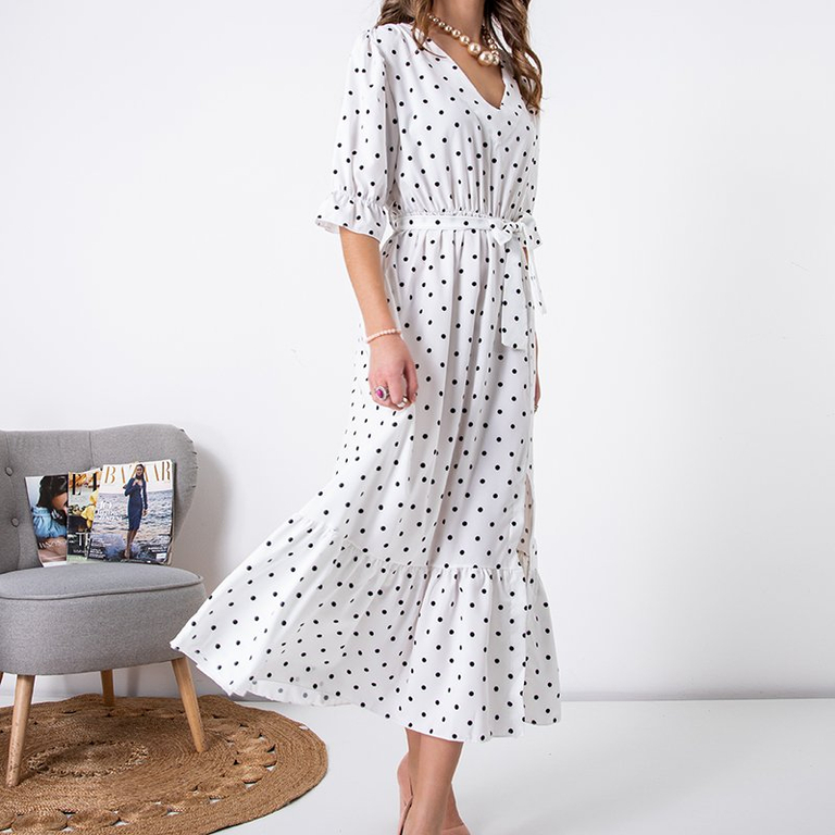 White women's long pea dress - Clothing