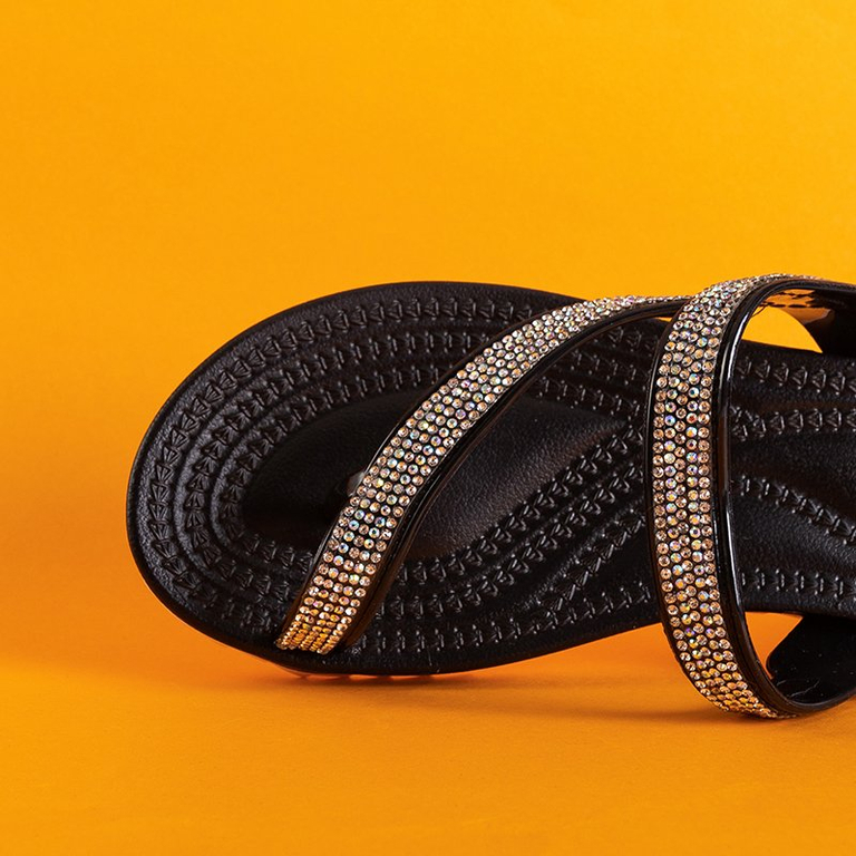 Black women's flip-flops with cubic zirconias Exico - Footwear