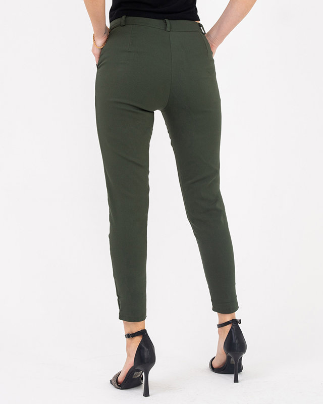 Women's green fabric pants with decorative buttons - Clothing