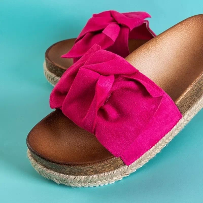 OUTLET Fuchsia women's slippers with a Jenis bow - Footwear