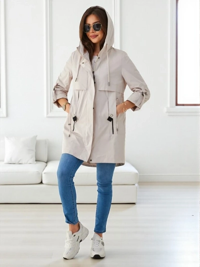 Royalfashion Sieviešu garš vēja drēbju jaka