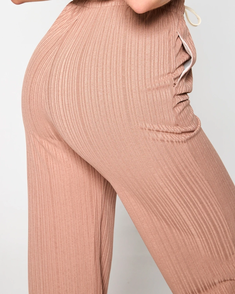 Light brown women's wide ribbed pants - Clothing