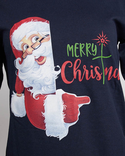 Navy blue women's 2-piece pajamas with Christmas print- Clothing
