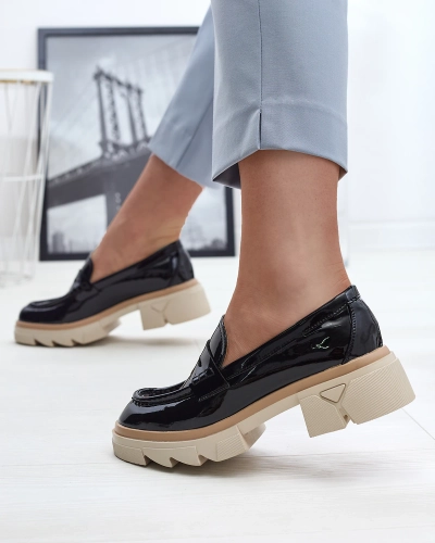 Black women's eco leather patent leather moccasins Sepop- Footwear
