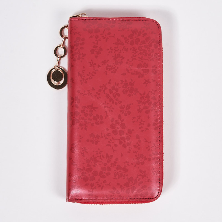Large red patterned mat eco leather wallet - Accessories