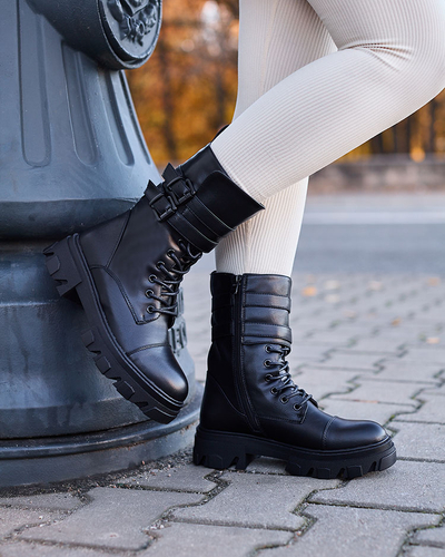 Royalfashion Eco leather women's bagger boots in black Faserti