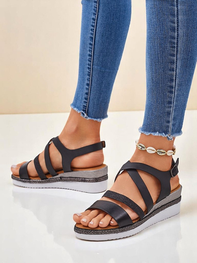 Aurelia Nero – Black women's wedge sandals Royalfashion eco leather