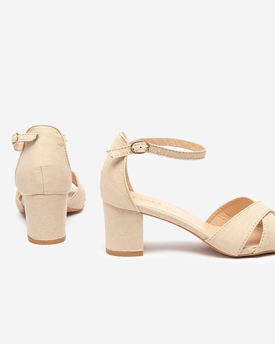 Beige women's sandals on the post Nenki - Footwear
