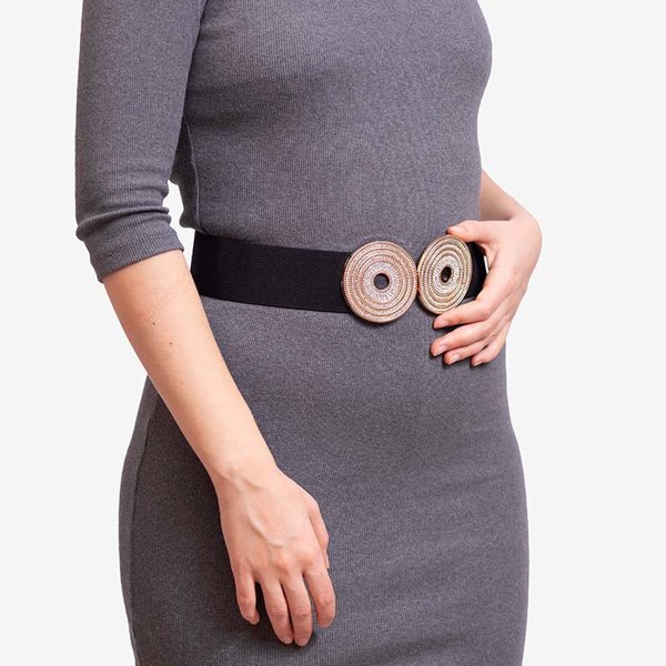 Black elastic belt with golden buckle with zircons - Accessories