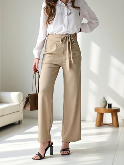 Royalfashion Platās sieviešu bikses ar jostu