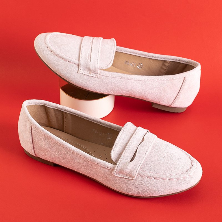 Beige and pink eco-suede women's loafers Bondesqa - Shoes