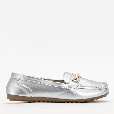 Silver women's moccasins with an ornament on the toe Okeri - Footwear