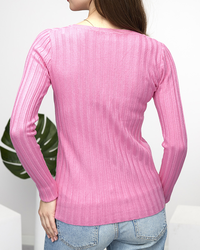 Women's Pink Ribbed Sweater - Clothing