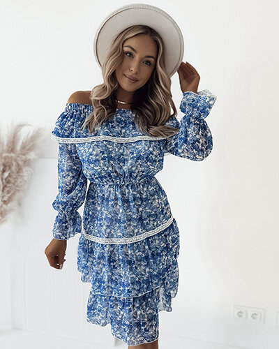 Royalfashion Sieviešu mini a'la hiszpana ziedu kleita