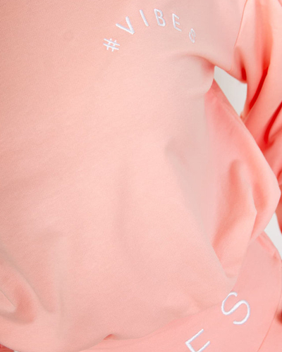 Women's pink sports tracksuit set with a crop top sweatshirt - Clothing