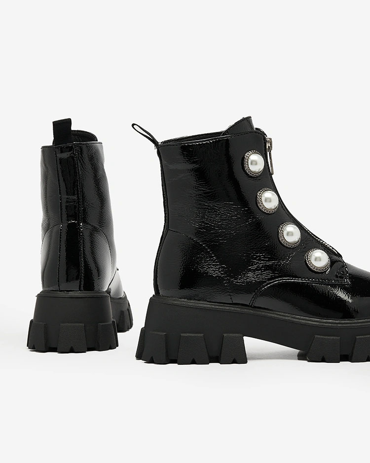 Royalfashion Black women's lacquered pearl boots Asiciu