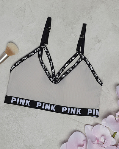 Women's gray sports bra with inscriptions - Underwear