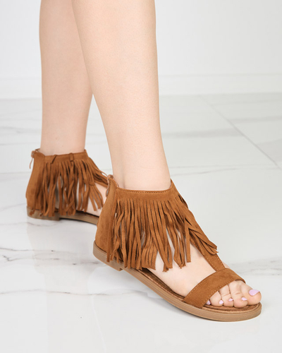 OUTLET Женские босоножки с бахромой цвета верблюжьей кожи Clov- Shoes