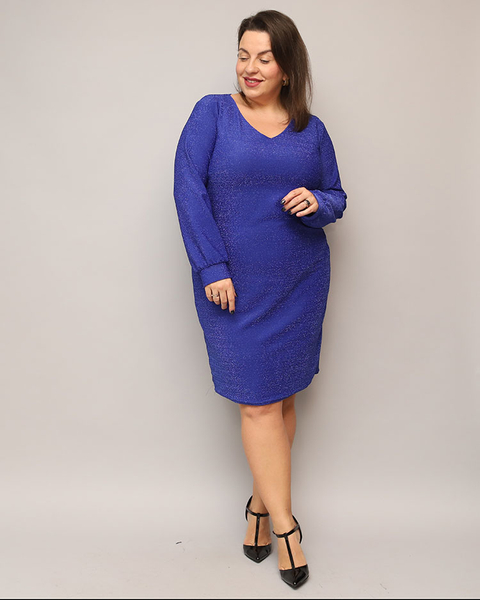 Royalfashion Glittery women's dress before the knee in navy blue PLUS SIZE