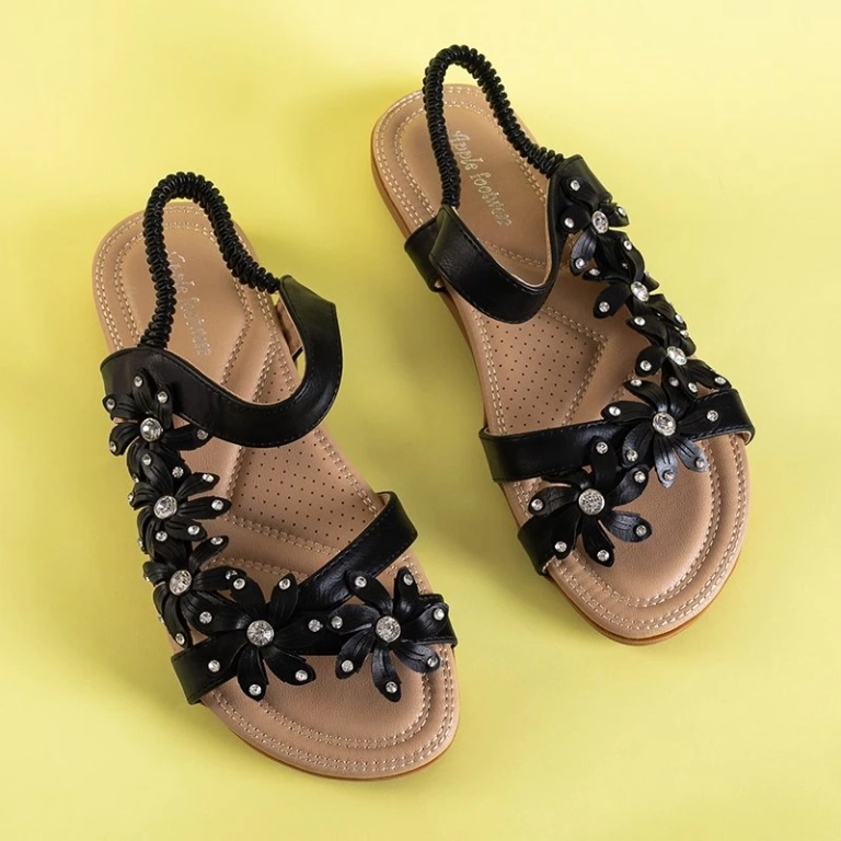 OUTLET Black women's sandals with flowers Aflori - Footwear