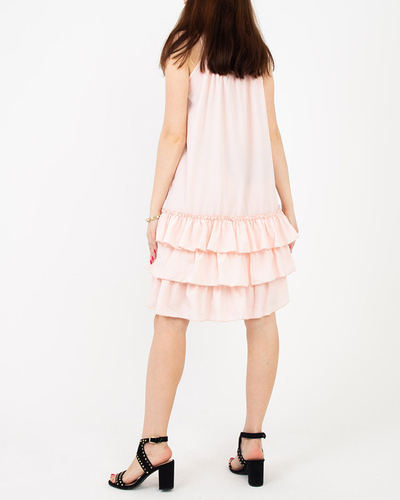 Dark pink women's dress with straps with frills - Clothing