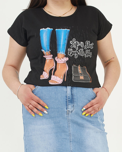 Melns sieviešu t-krekls ar PLUS SIZE apdruku - Apģērbs