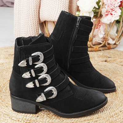 Черные ботинки на низкой стойке Grand - Обувь