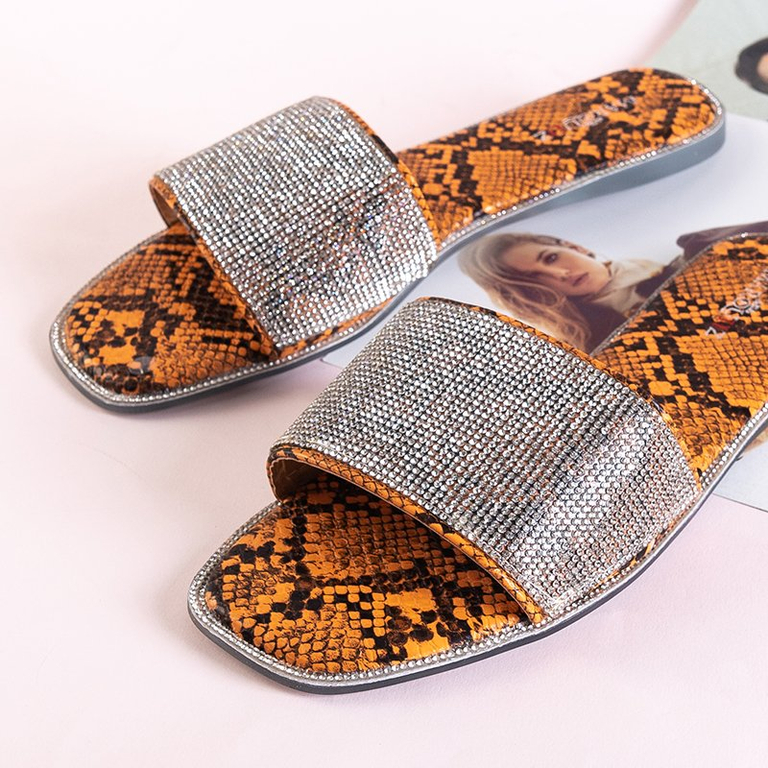 Orange women's slippers with embossing a'la snake skin Oncho - Footwear