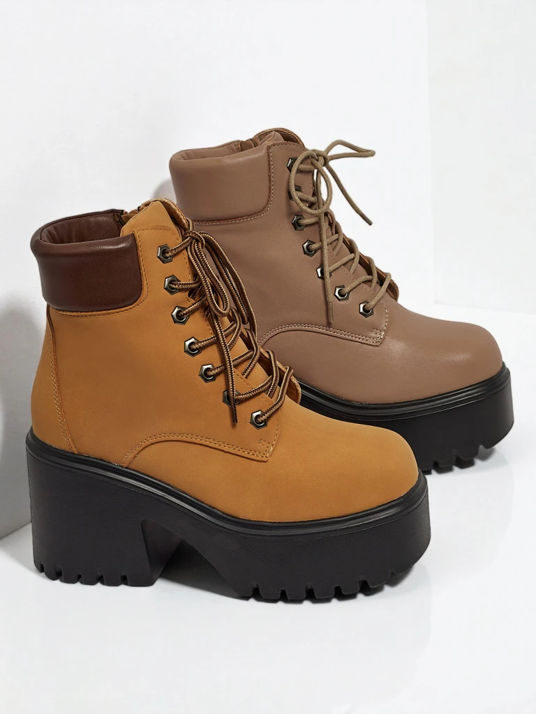 Women's Eco Suede Ankle Boots with Block Heel and Platform Tavlissa