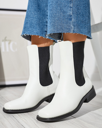 White high boots for women with a square toe Ludiz- Footwear