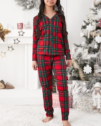 Royalfashion Christmas children's cotton checkered pajamas
