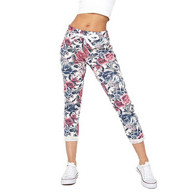 Women's white pants with maroon flowers - Clothing