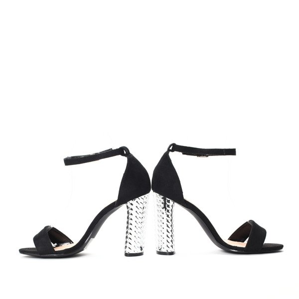Czarne sandały na srebrnym obcasie Aurora - Obuwie