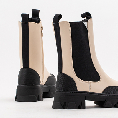 Bēši sieviešu zābaki uz masīvas zoles Rosidi - Apavi