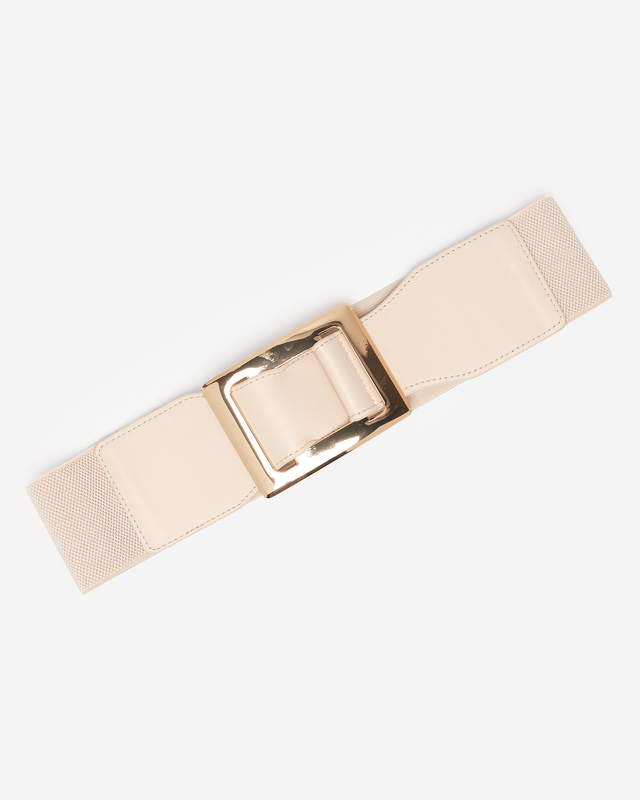 Beige ladies wide elastic belt with large buckle - Accessories