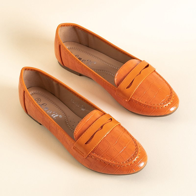 Orange women's moccasins with Satoko embossing - Shoes