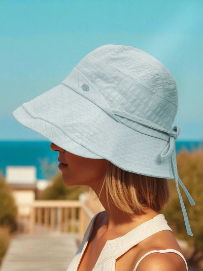 Kalliste dameshoed mei brede râne, blau, 100% polyester