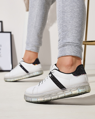 Women's sports shoes in white with black inserts Asxa- Footwear