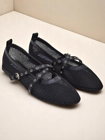 Baleriny Royalfashion Arethusa Nero z siateczki na obcasie płaskim
