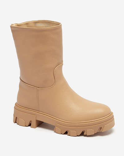 Women's slip-on ankle boots with camel Mekira insulation - Footwear