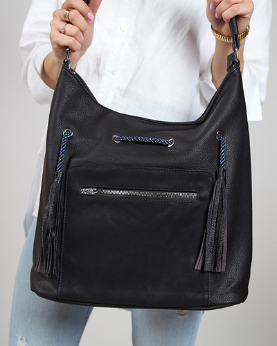 Women's black shopper bag with drawstrings - Accessories
