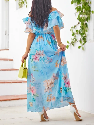 Royalfashion Женское платье с открытыми плечами и короткими рукавами в различных цветочных узорах