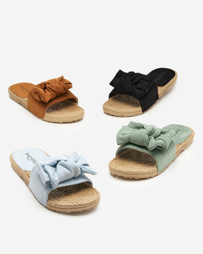 OUTLET Black women's slippers with a Terina bow - Footwear