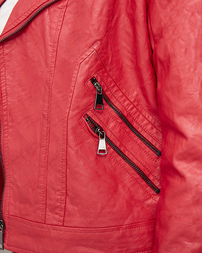 Women's eco leather ramoneska jacket in red- Clothing
