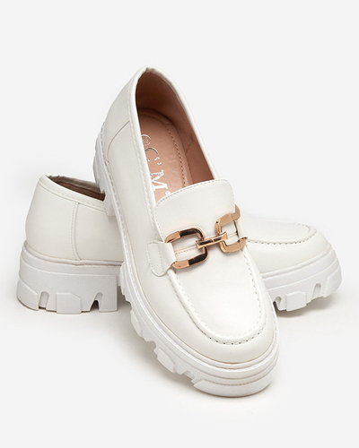 OUTLET Women's white shoes with a golden decoration Meritso - Footwear