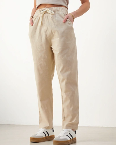 Royalfashion Cotton straight women's pants with a tie at the waist