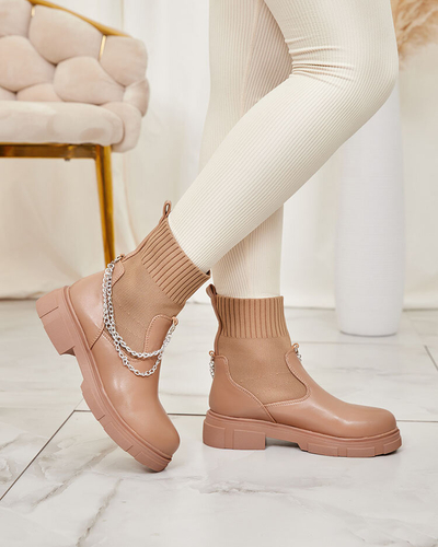 Gaiši brūni sieviešu zābaki ar augšējo daļu a'la zeķe Foldaf- Footwear